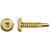 Gold screw with a flat head and threaded shaft on a white background