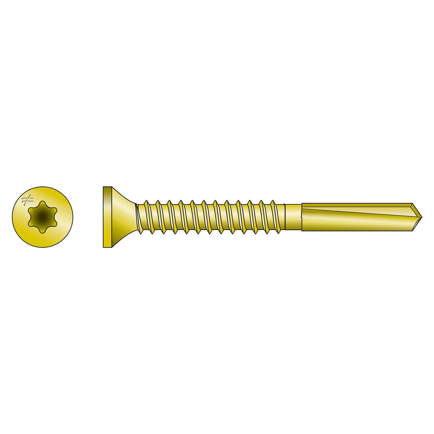 Gold-colored screw on a white background