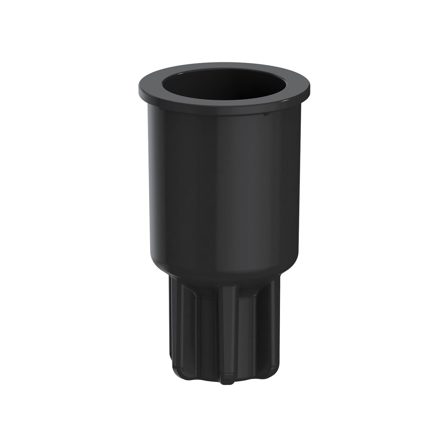 Black plastic component on a white background