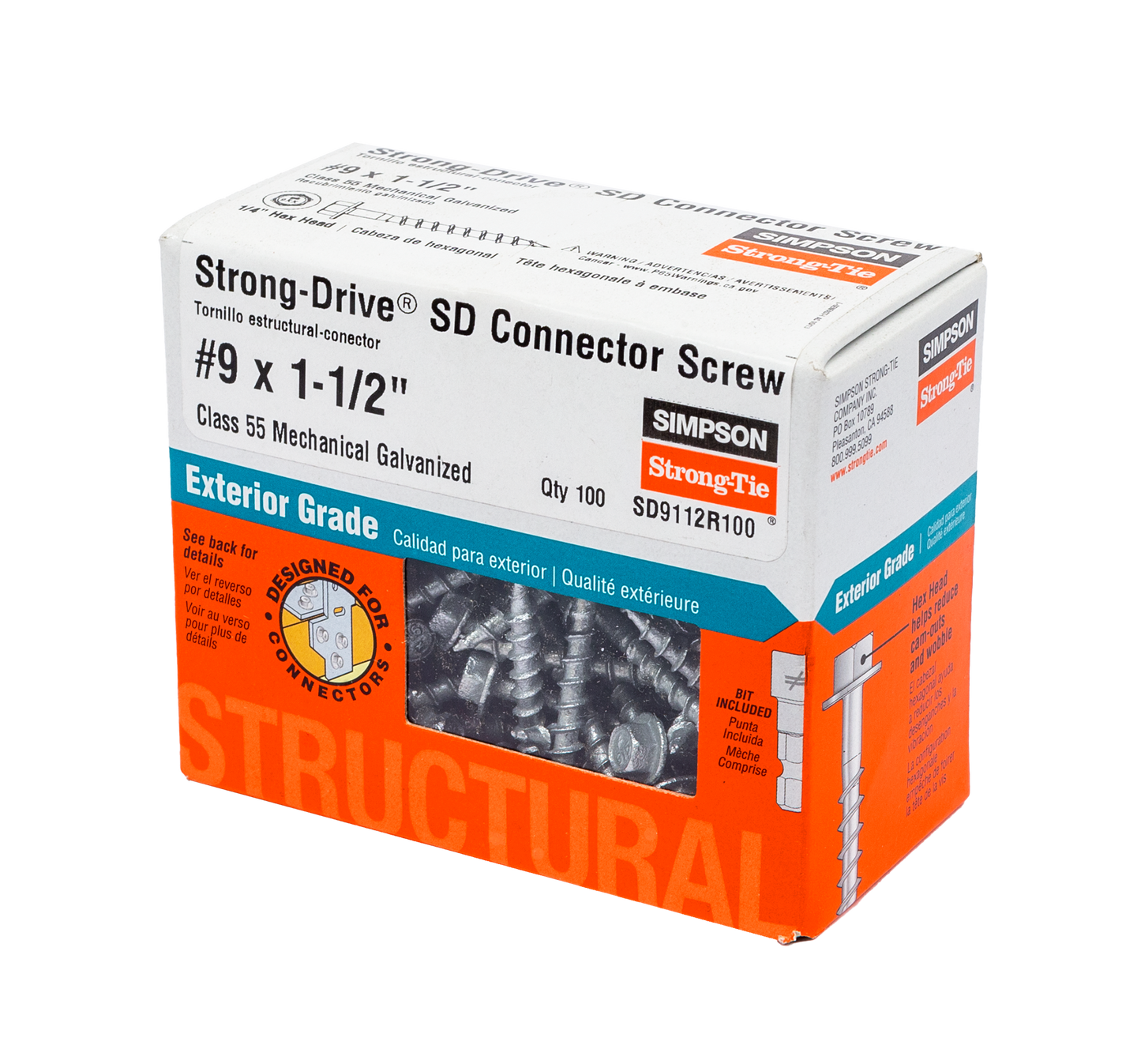 #9 x 1-1/2" Strong-Tie SD9112R100 Connector Screw - Class 55 Galvanized, Pkg 100