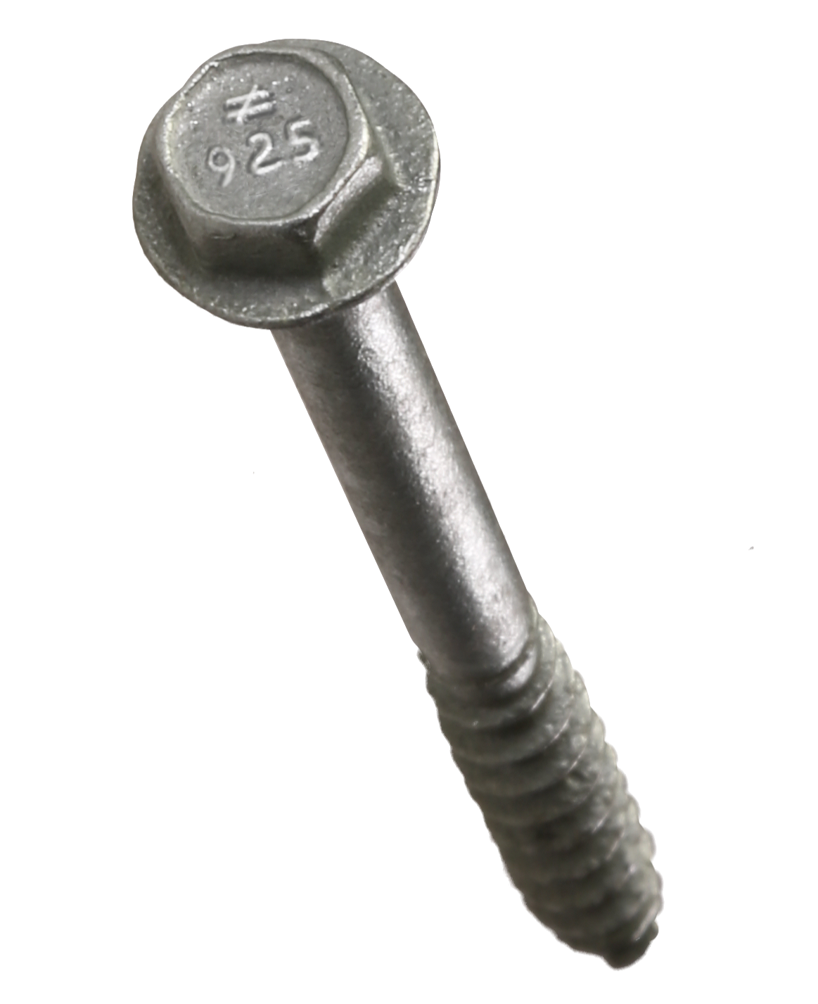 Metal screw with threading on a white background