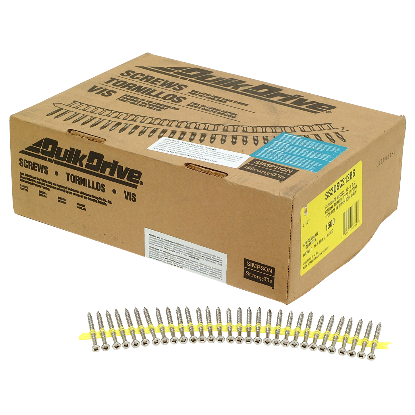 Box of Bulk Drive screws with screws displayed in front on a white background
