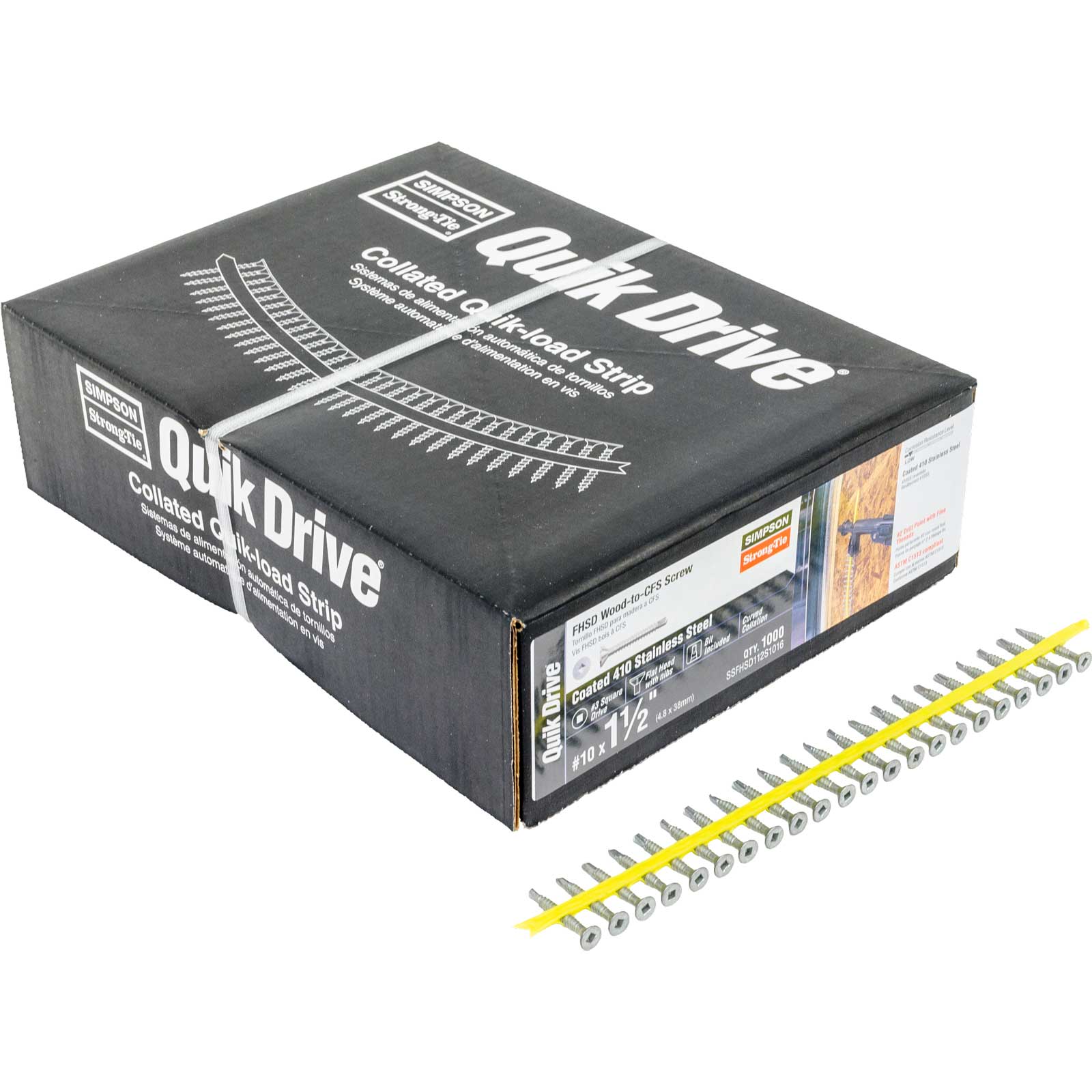 #10 x 1-1/2" Quik Drive FHSD Self-Drilling Wood-To-CFS Collated Screws, 410 Stainless Steel, Pkg 1000