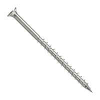 Metal screw with threading on a white background