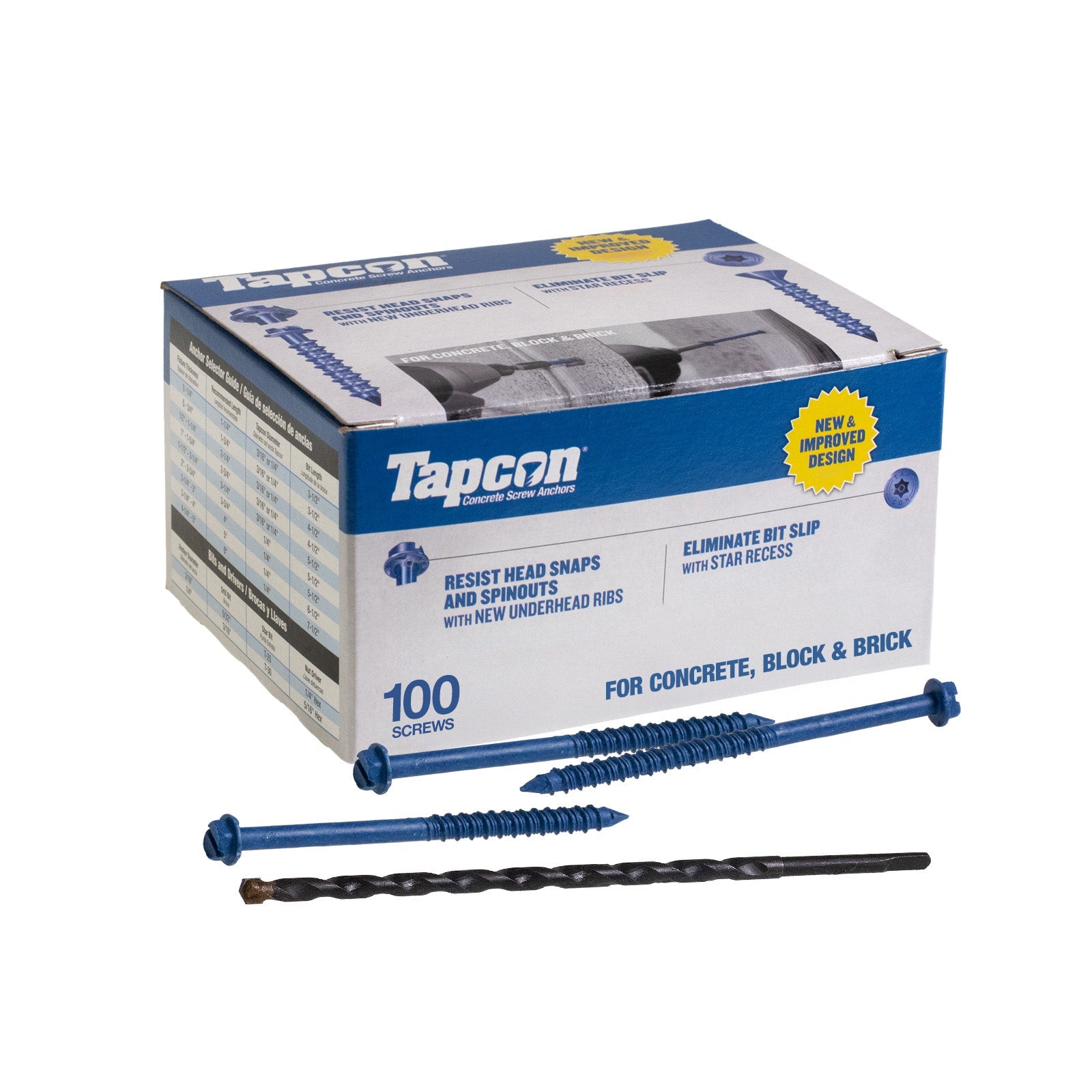 1/4" x 5" Tapcon Blue Concrete Screw, Hex Head, Pkg 100