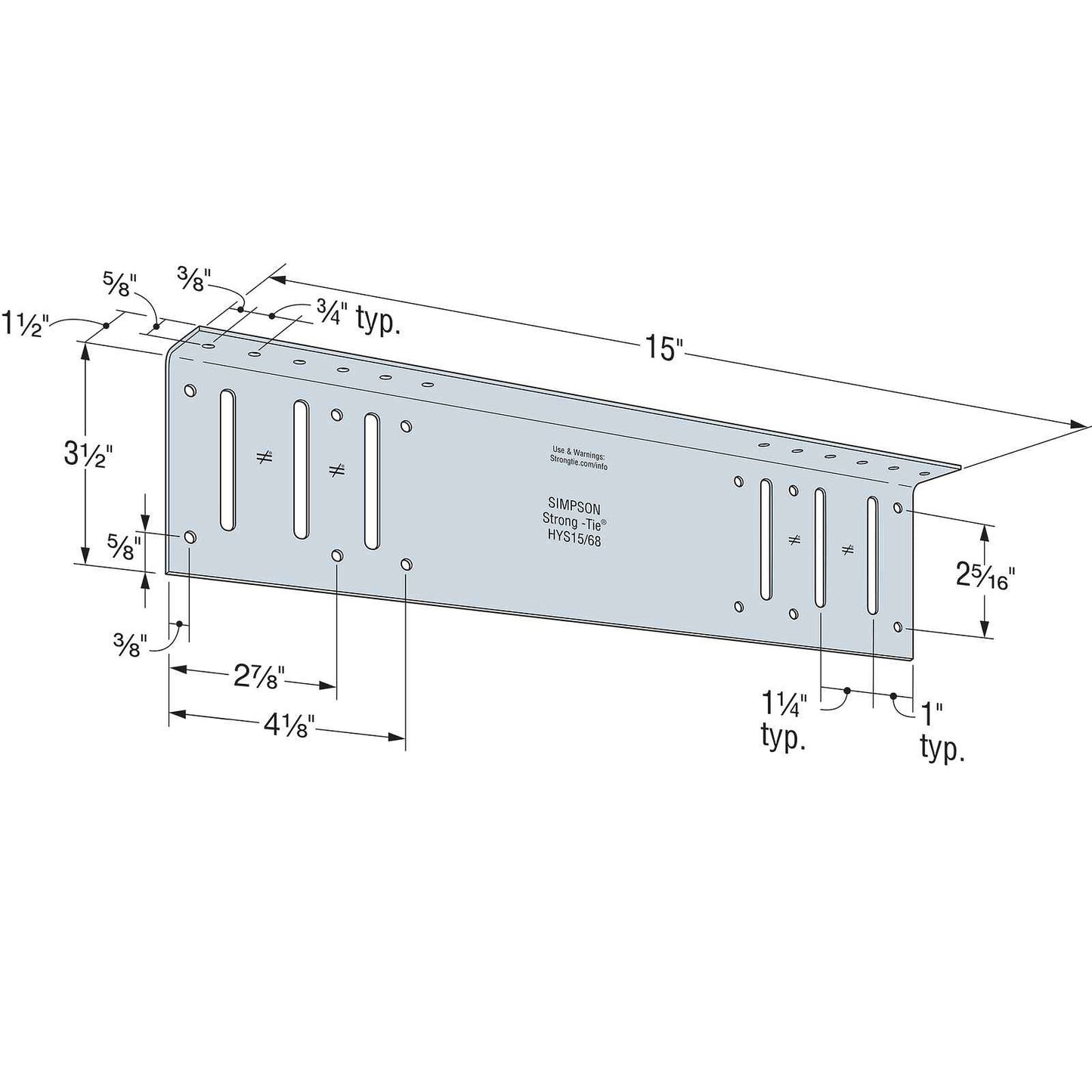 Simpson HYS15/68-KT25 Bypass Hybrid Strut W/Screws, Pkg 25