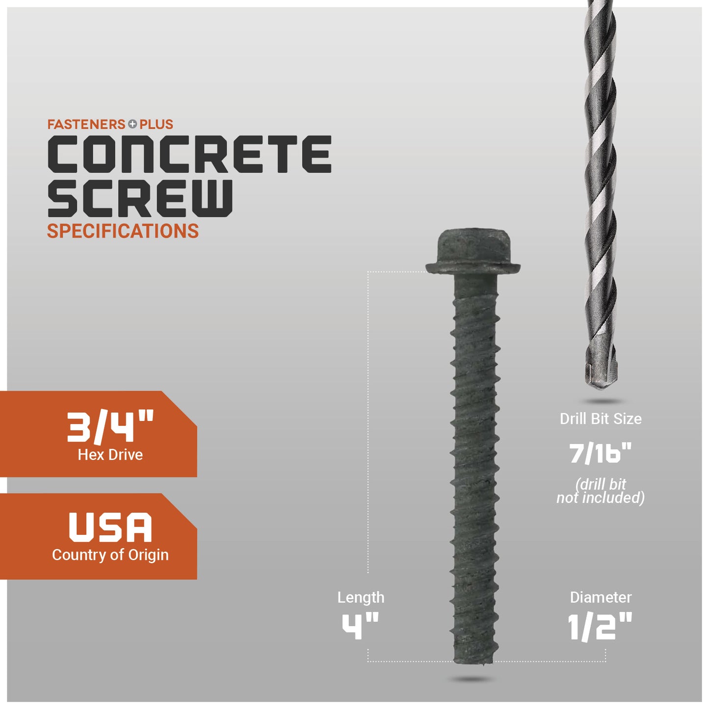 Tapcon 1/2" x 4" LDT Large Diameter Concrete Screw, Hex Head - Zinc | Qty. 25