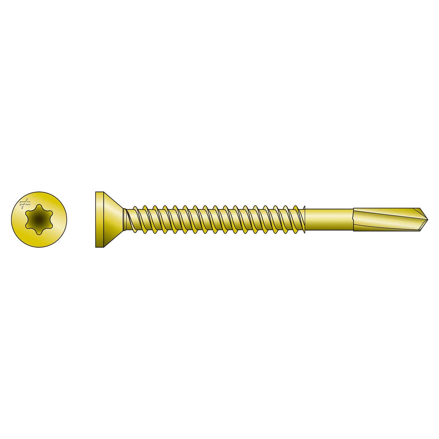 Gold-colored screw on a white background