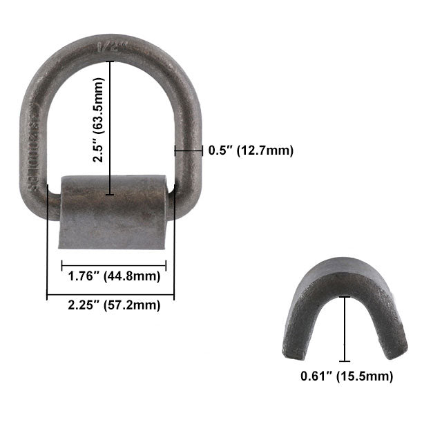 1/2" Weldable D-Ring with Mounting Clip - 12,000 lbs. BS | 10-Pack