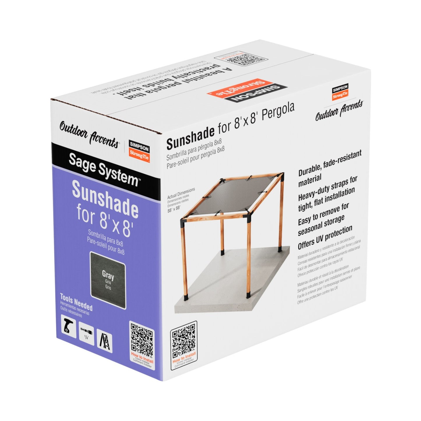 Simpson SAGE-SHADE8X8G Sage System 8' x 8' Pergola Sun Shade - Gray
