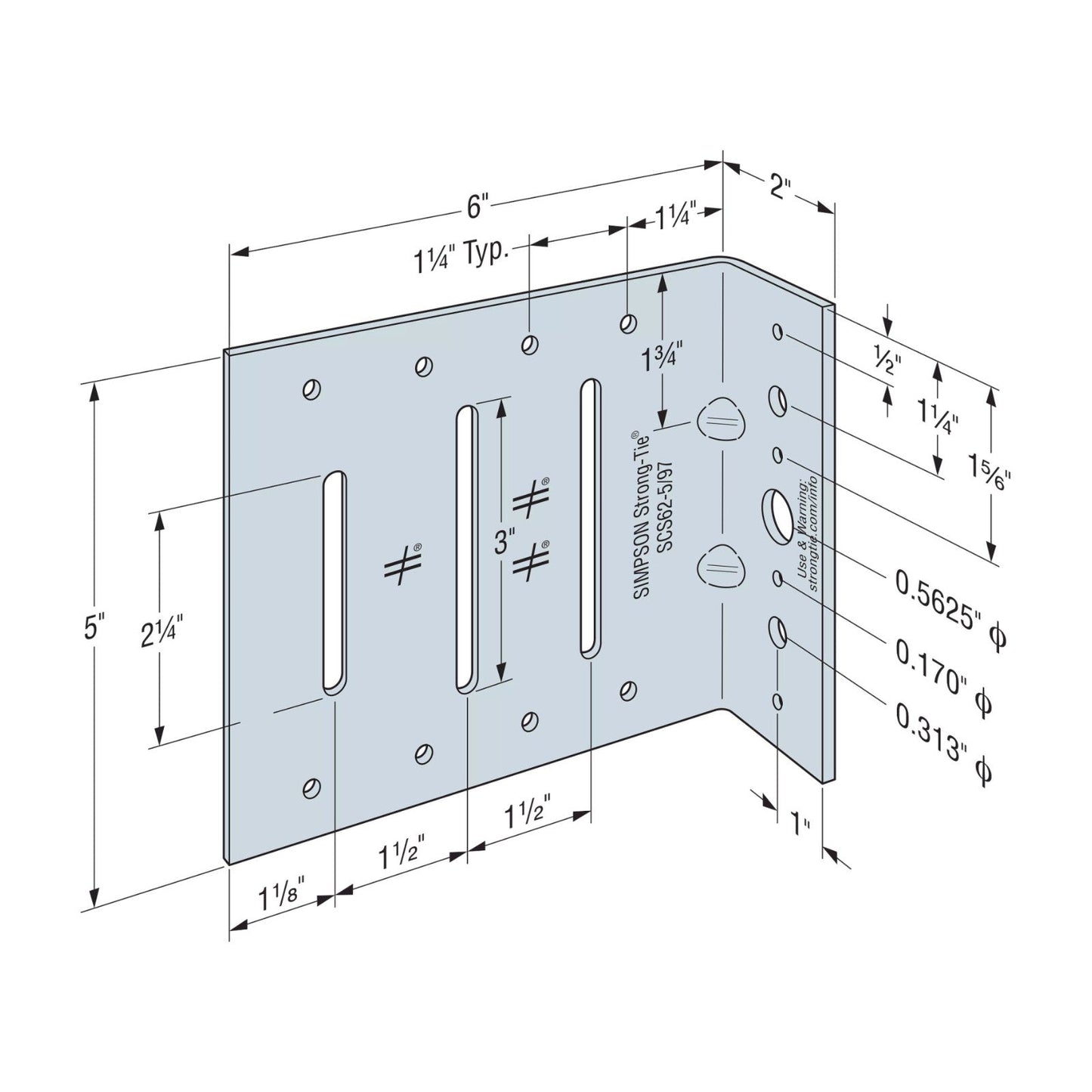 Simpson SCS62-5/68-KT25 Seismic Bypass Framing Connector - G90 Galvanized, Pkg 25