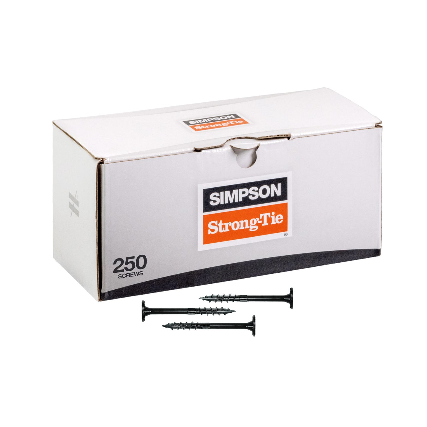 Box of Simpson Strong-Tie screws on a white background