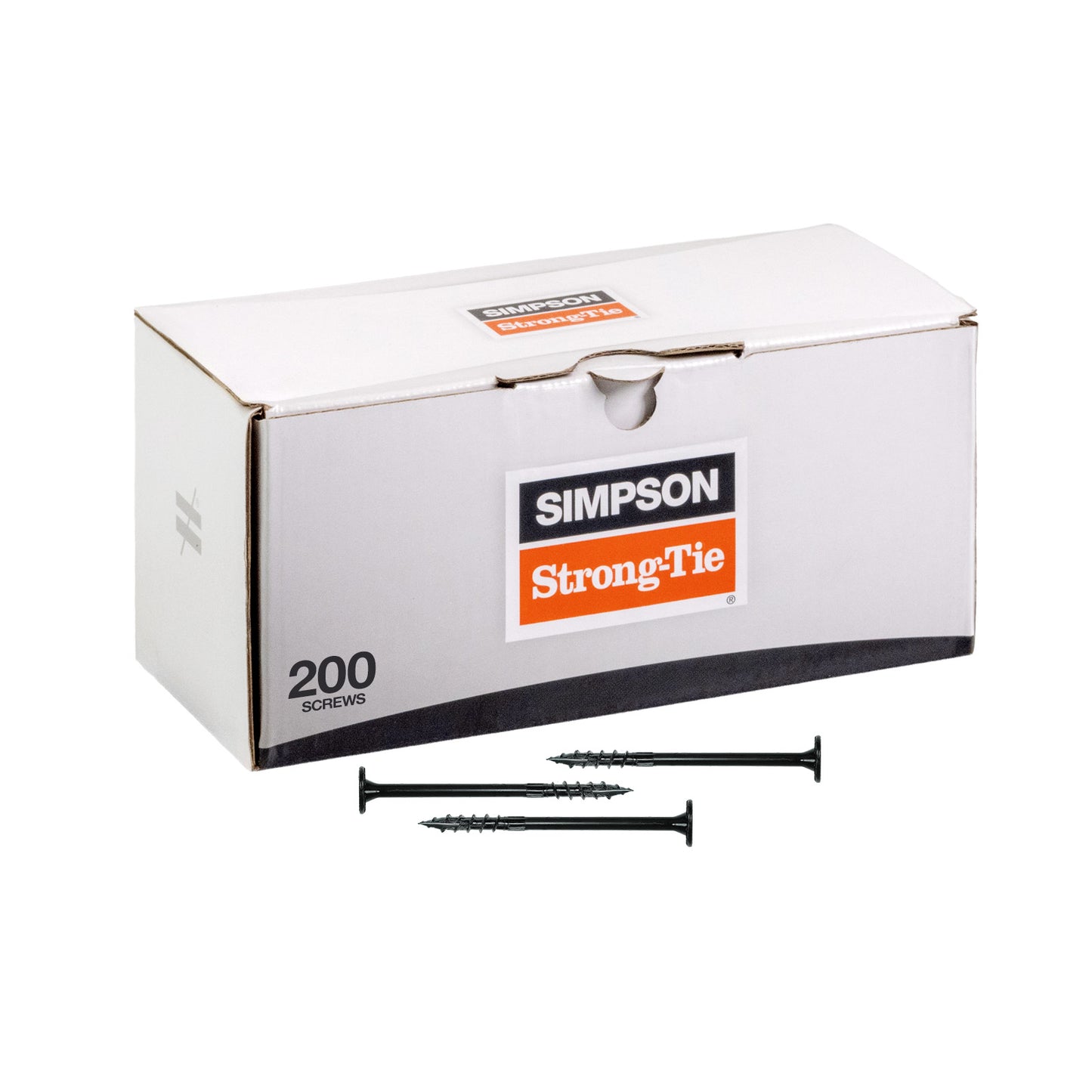 Box of Simpson Strong-Tie screws on a white background