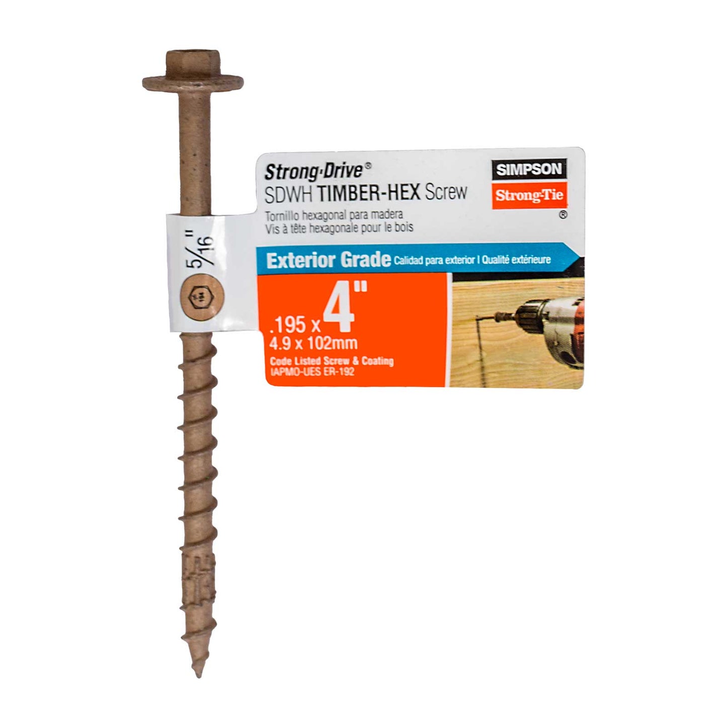 0.195" x 4" Strong-Tie SDWH19400DB-RP1 Timber Hex Screw - Double Barrier Coating, Pkg 1