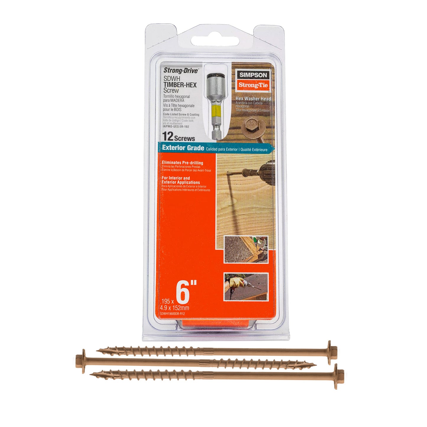 0.195" x 6" Strong-Tie SDWH19600DB-R12 Timber Hex Screw - Double Barrier Coating, Pkg 12