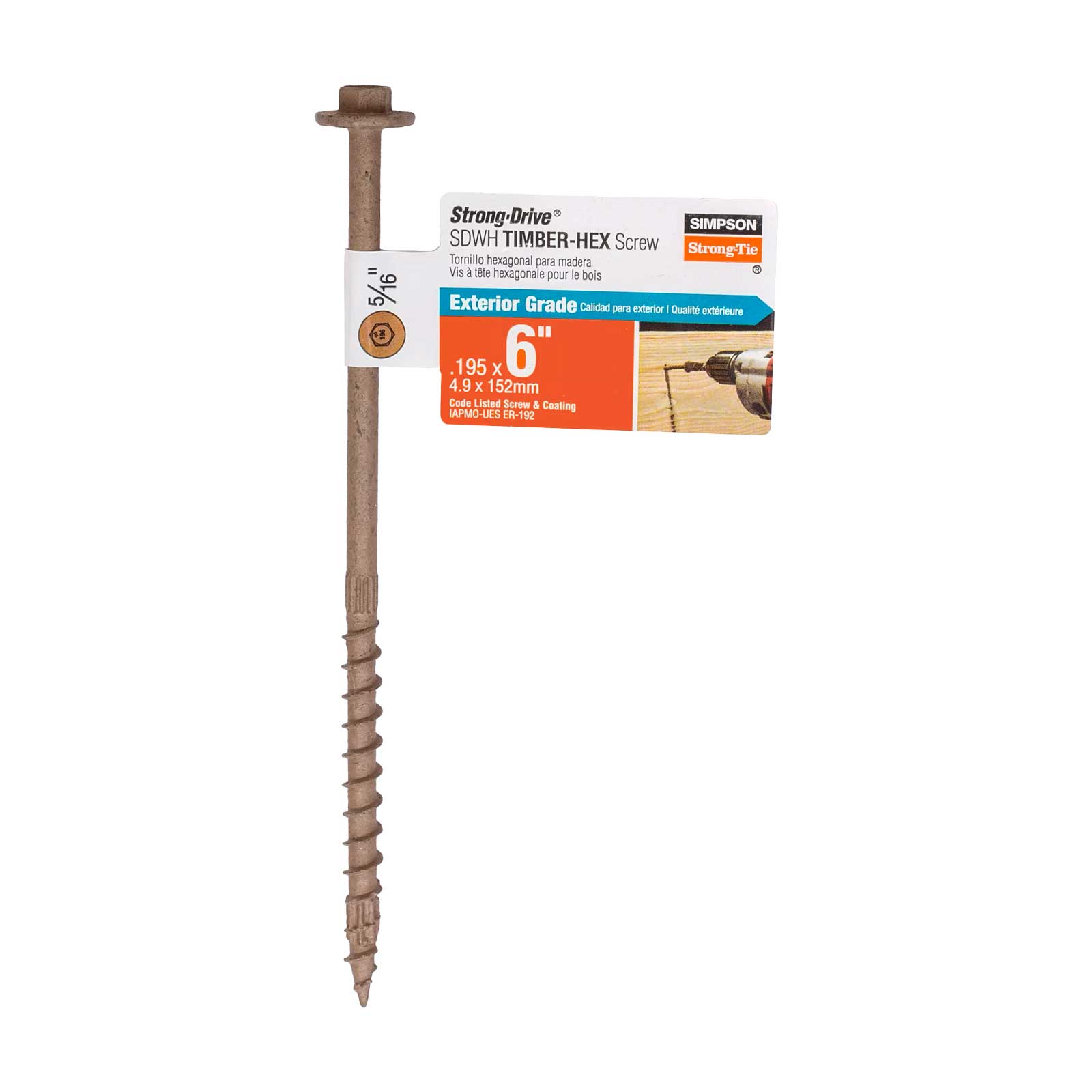 0.195" x 6" Strong-Tie SDWH19600DB-RP1 Timber Hex Screw - Double Barrier Coating, Pkg 1