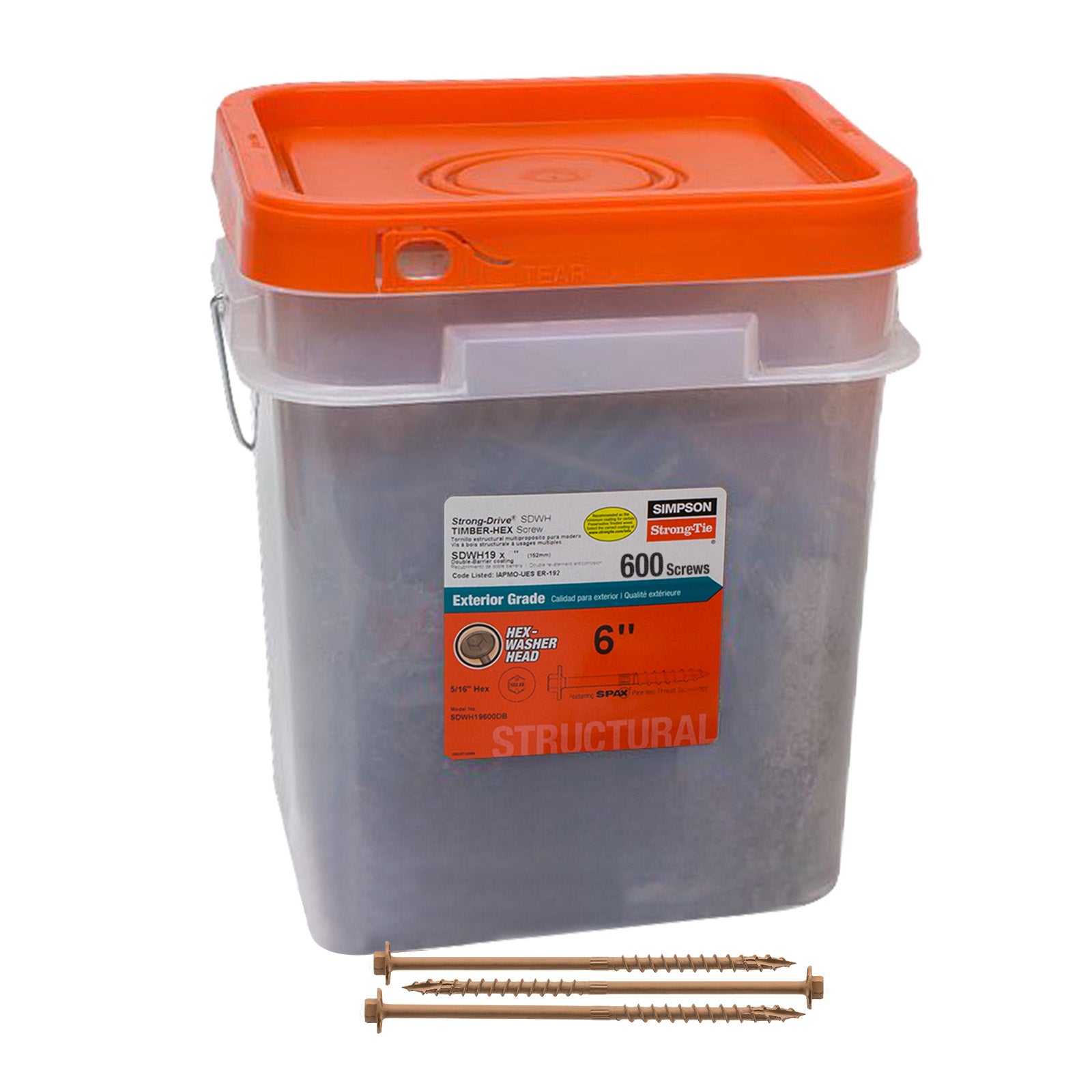 0.195" x 6" Strong-Tie SDWH19600DB Timber Hex Screw - Double Barrier Coating, Pkg 600