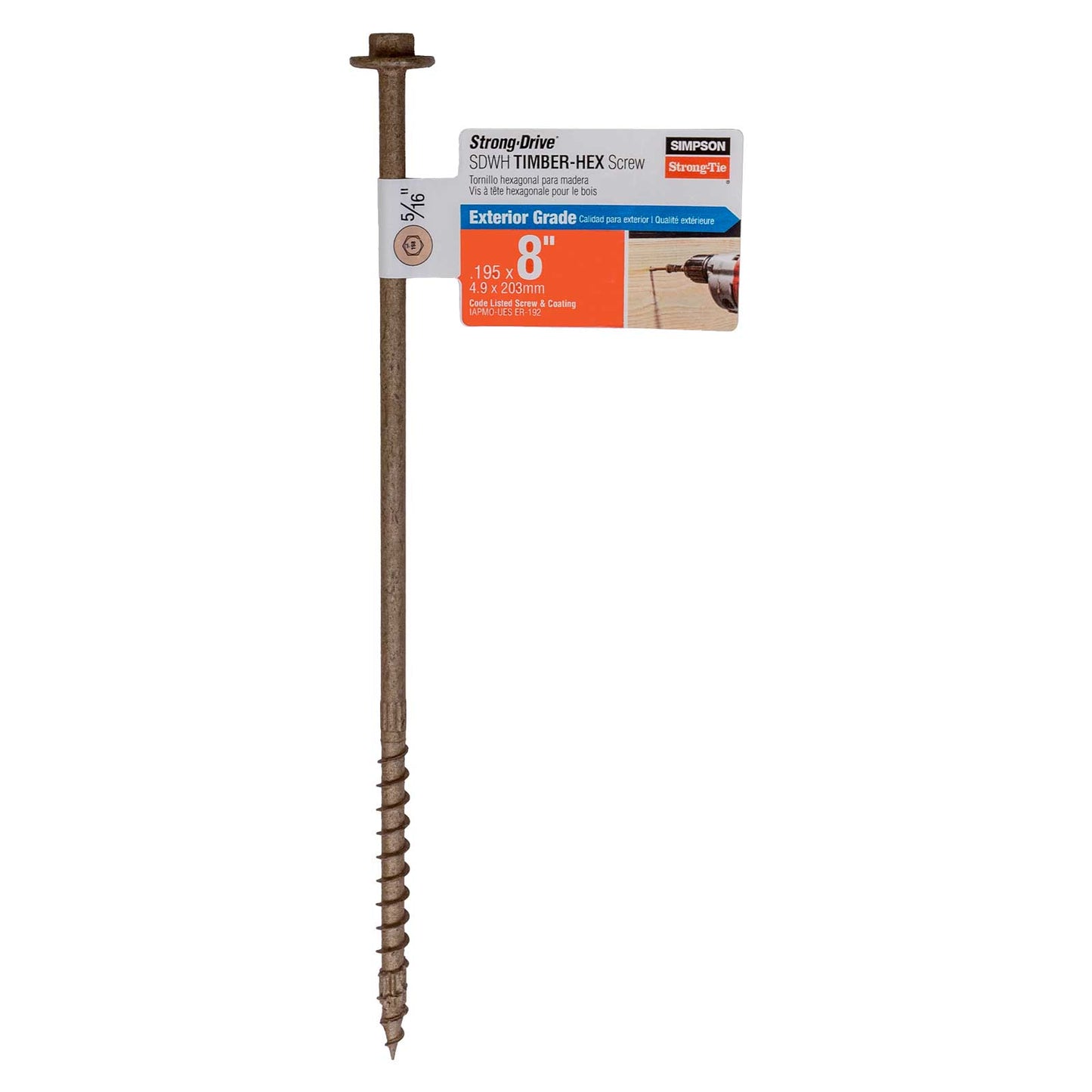 0.195" x 8" Strong-Tie SDWH19800DB-RP1 Timber Hex Screw - Double Barrier Coating, Pkg 1
