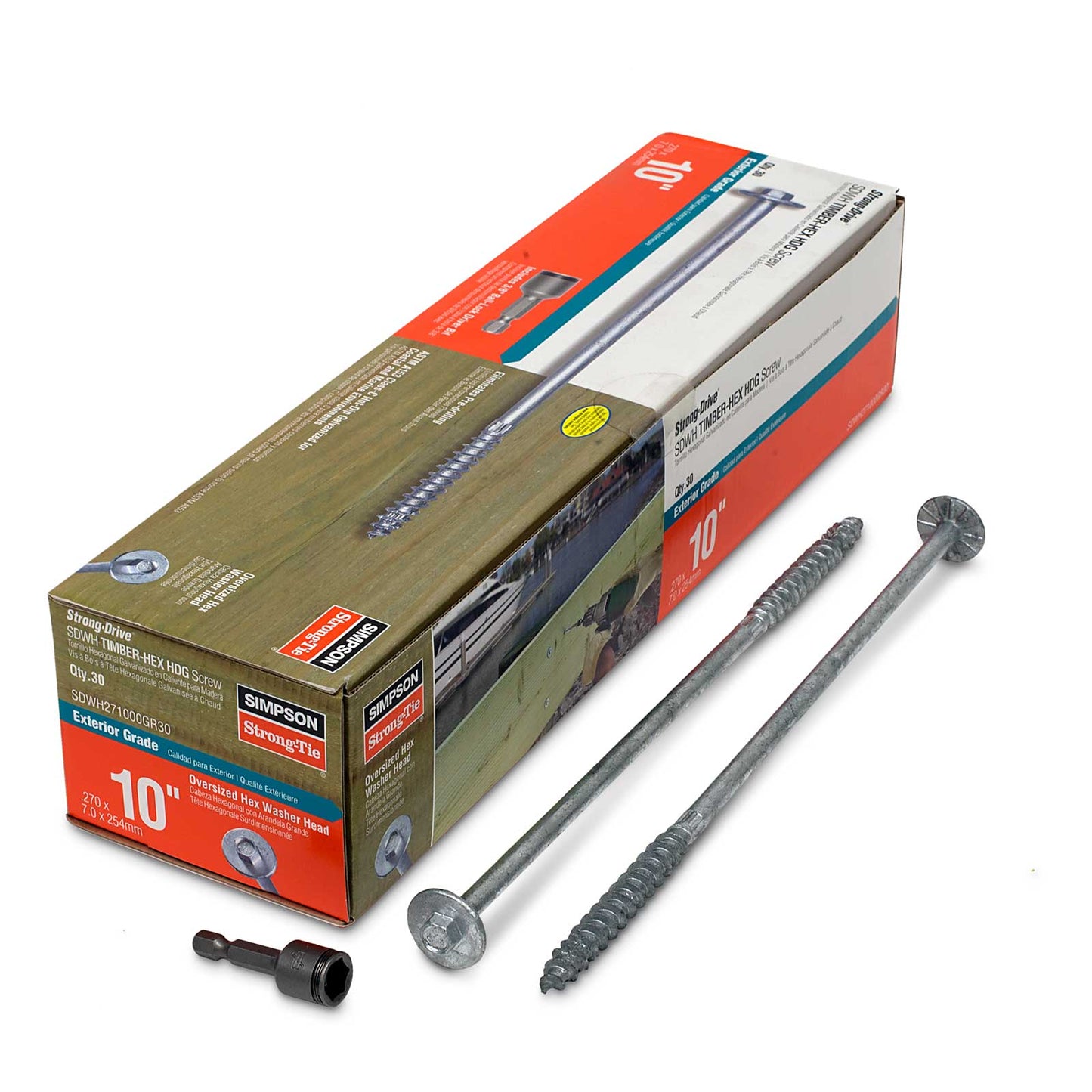 0.276" x 10" Strong-Tie SDWH271000GR30 Timber Screw - Hot Dipped Galvanized, Pkg 30