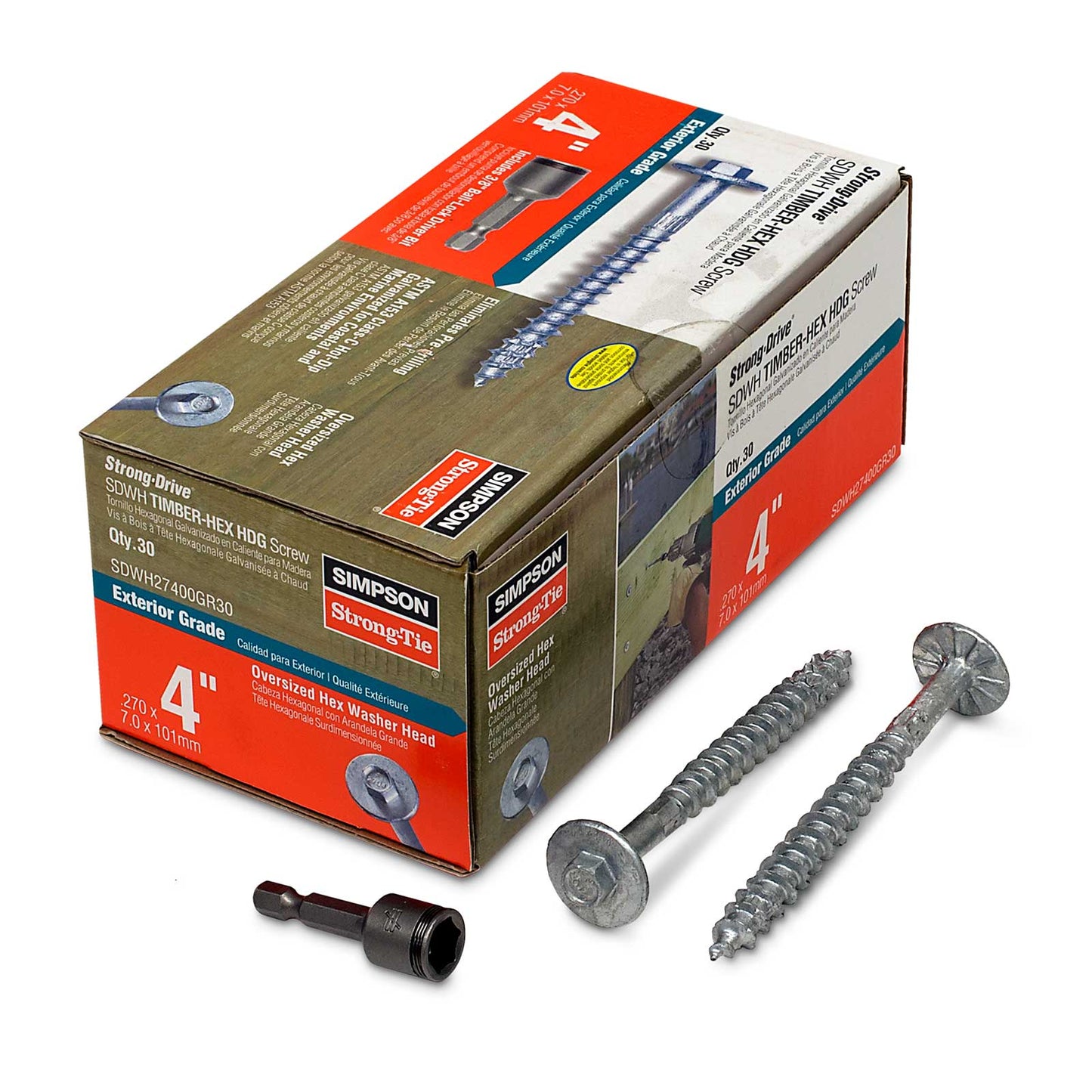 0.276" x 4" Strong-Tie SDWH27400GR30 Timber Screw - Hot Dip Galvanized, Pkg 30