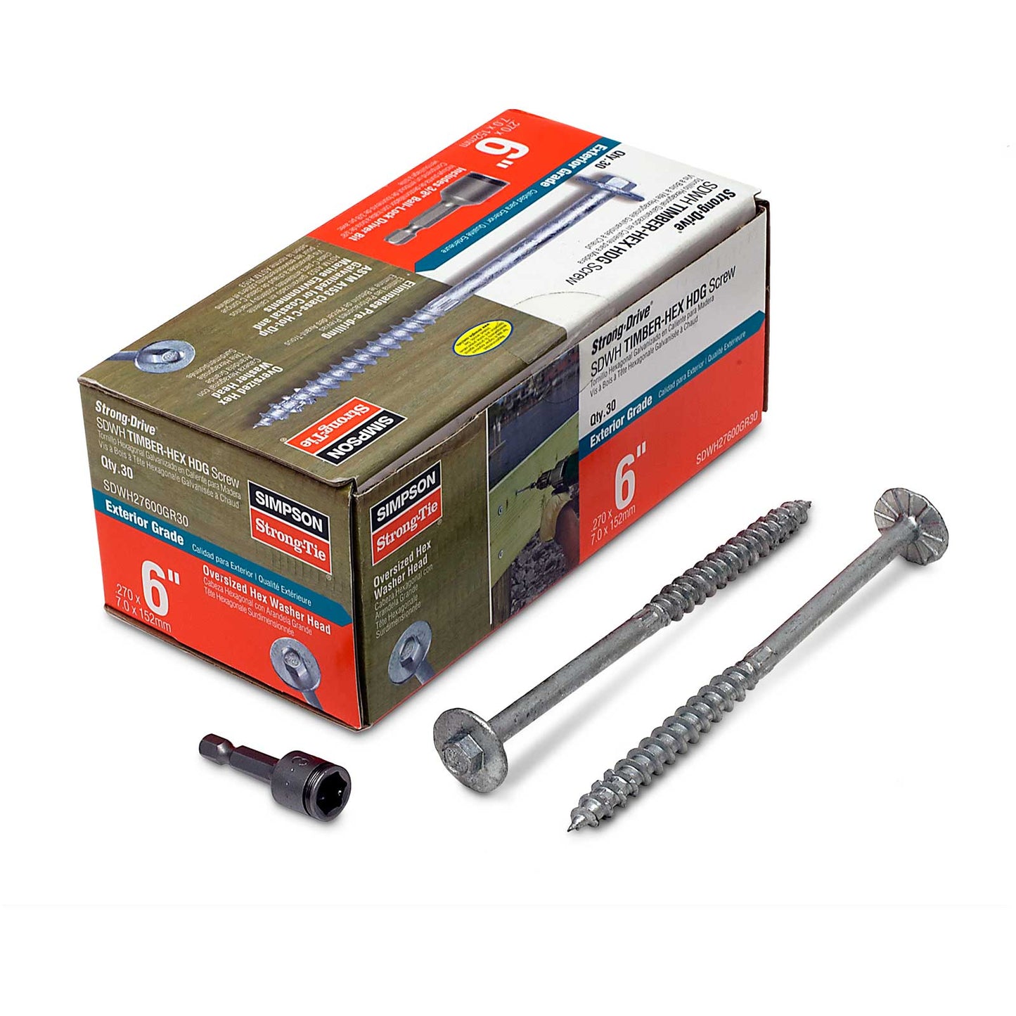 0.276" x 6" Strong-Tie SDWH27600GR30 Timber Screw - Hot Dipped Galvanized, Pkg 30