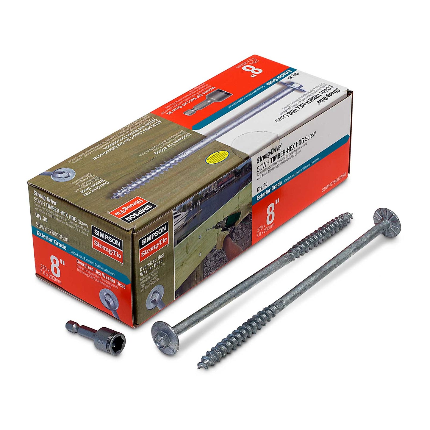 0.276" x 8" Strong-Tie SDWH27800GR30 Timber Screw - Hot Dipped Galvanized, Pkg 30