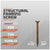 Structural framing screw packaging with specifications on a gray background