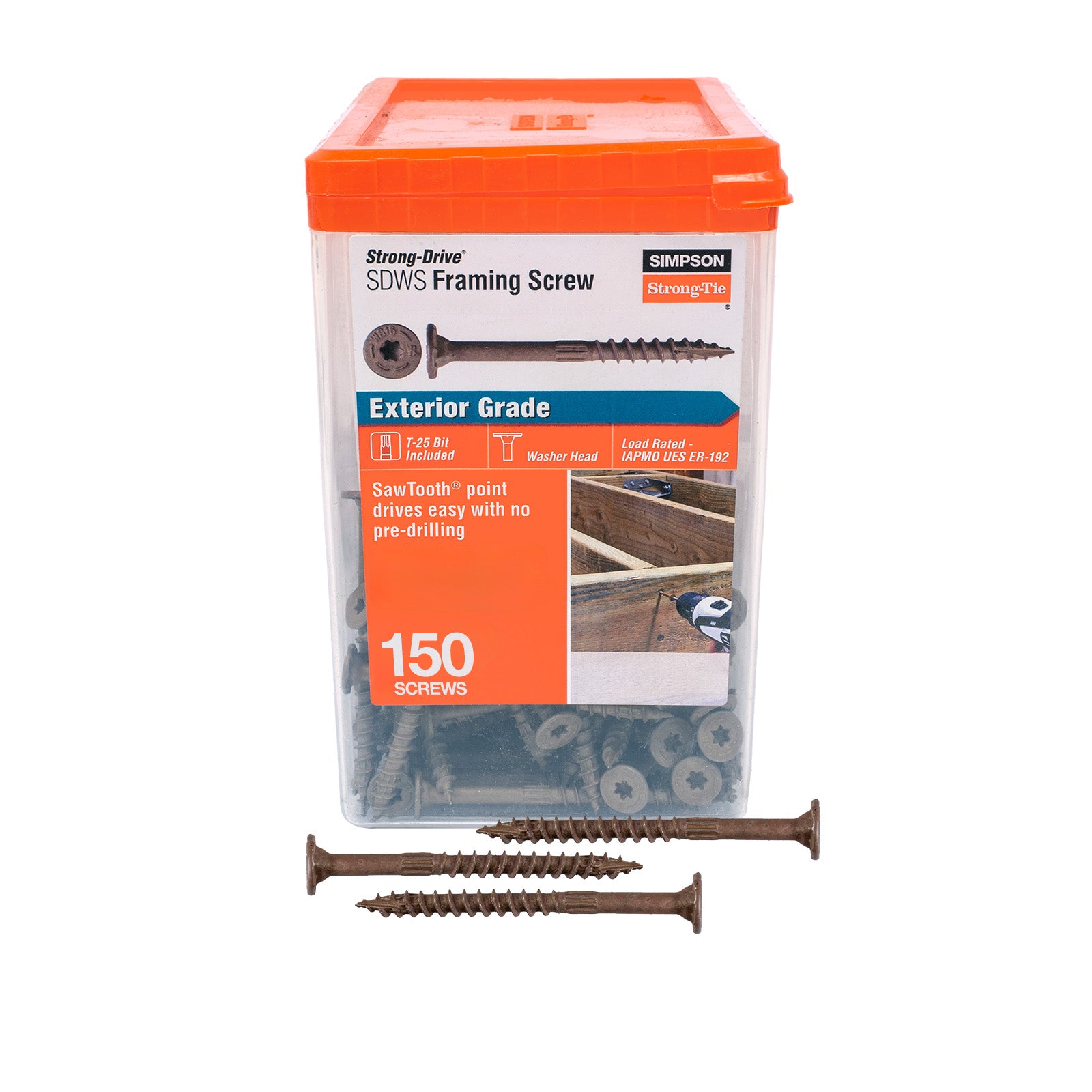 0.160" x 2-1/2" Strong-Tie SDWS16212QR150 Framing Screw, Quik Guard Coating, Pkg 150