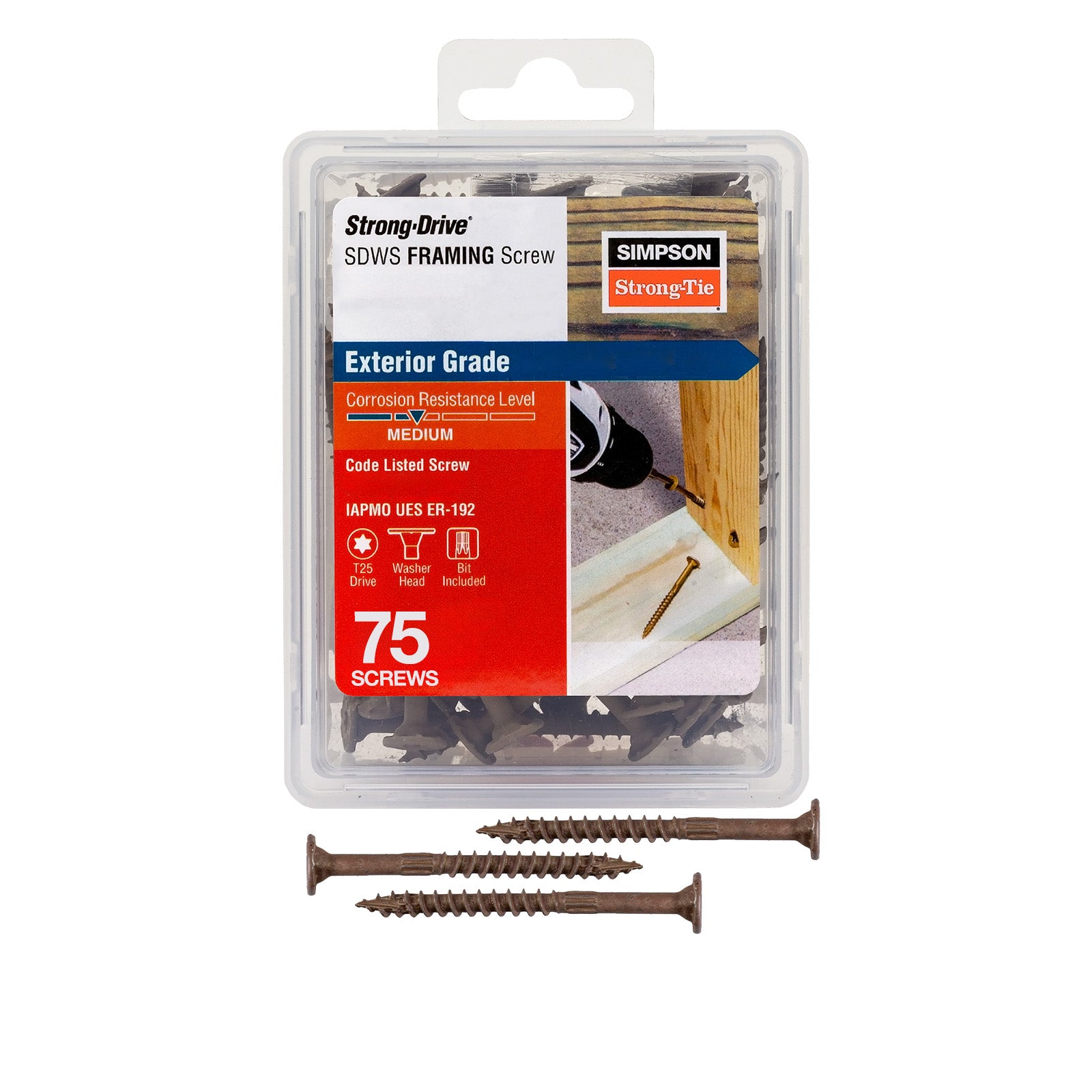 0.160" x 2-1/2" Strong-Tie SDWS16212QR75 Framing Screws, Pkg 75