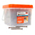 Clear plastic container with orange lid containing Simpson Strong-Tie screws on a white background