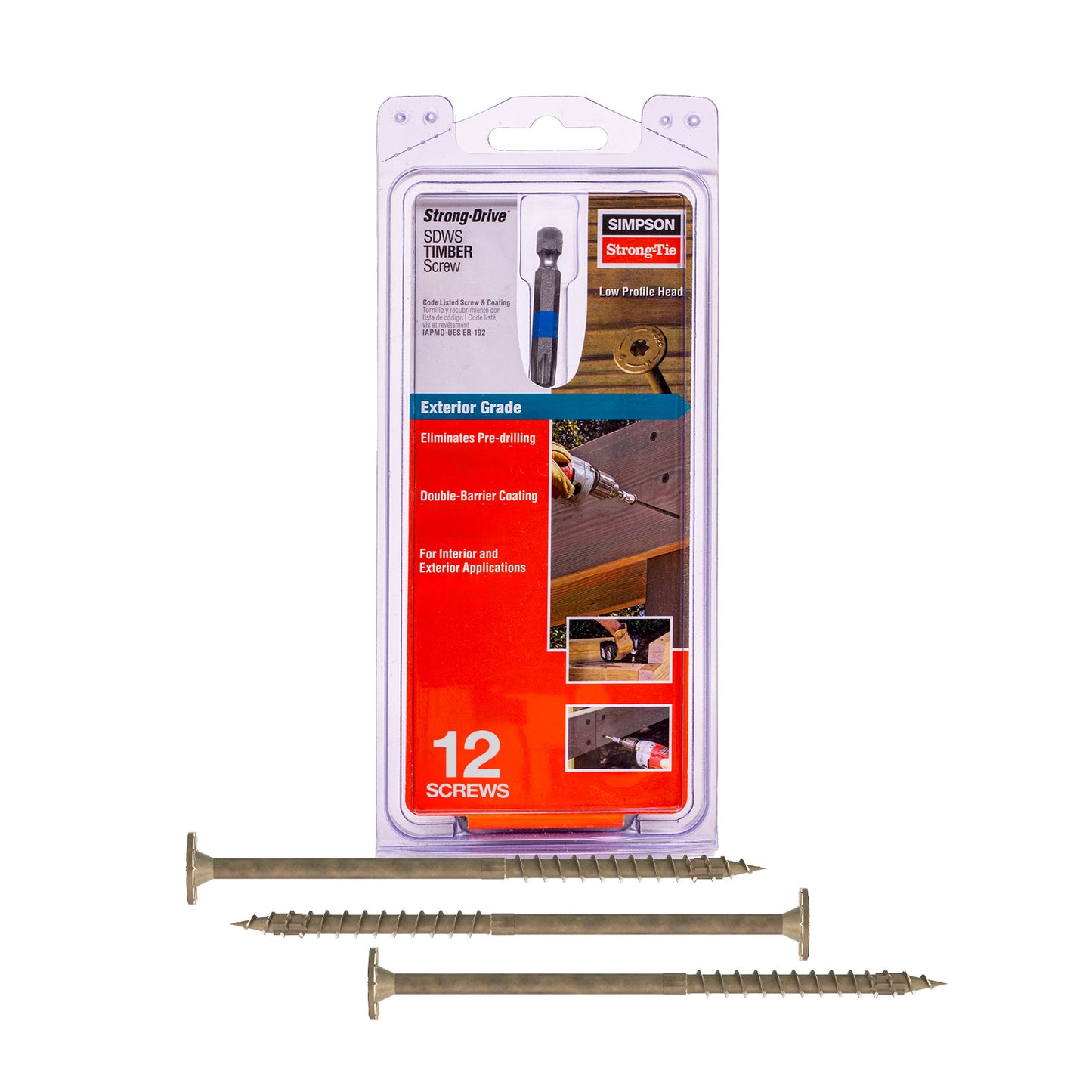 Simpson Strong-Tie exterior grade screws with packaging on a white background