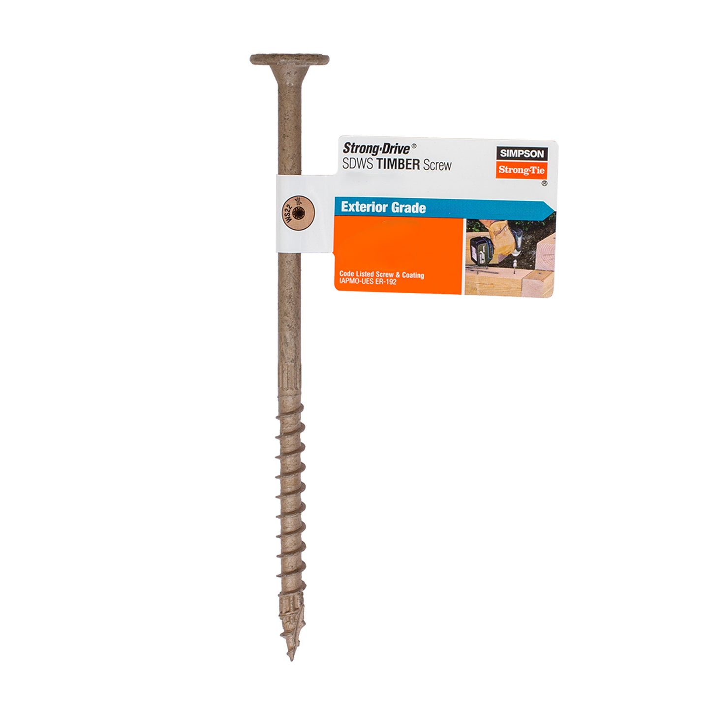 Timber screw with Simpson Strong-Tie packaging on a white background