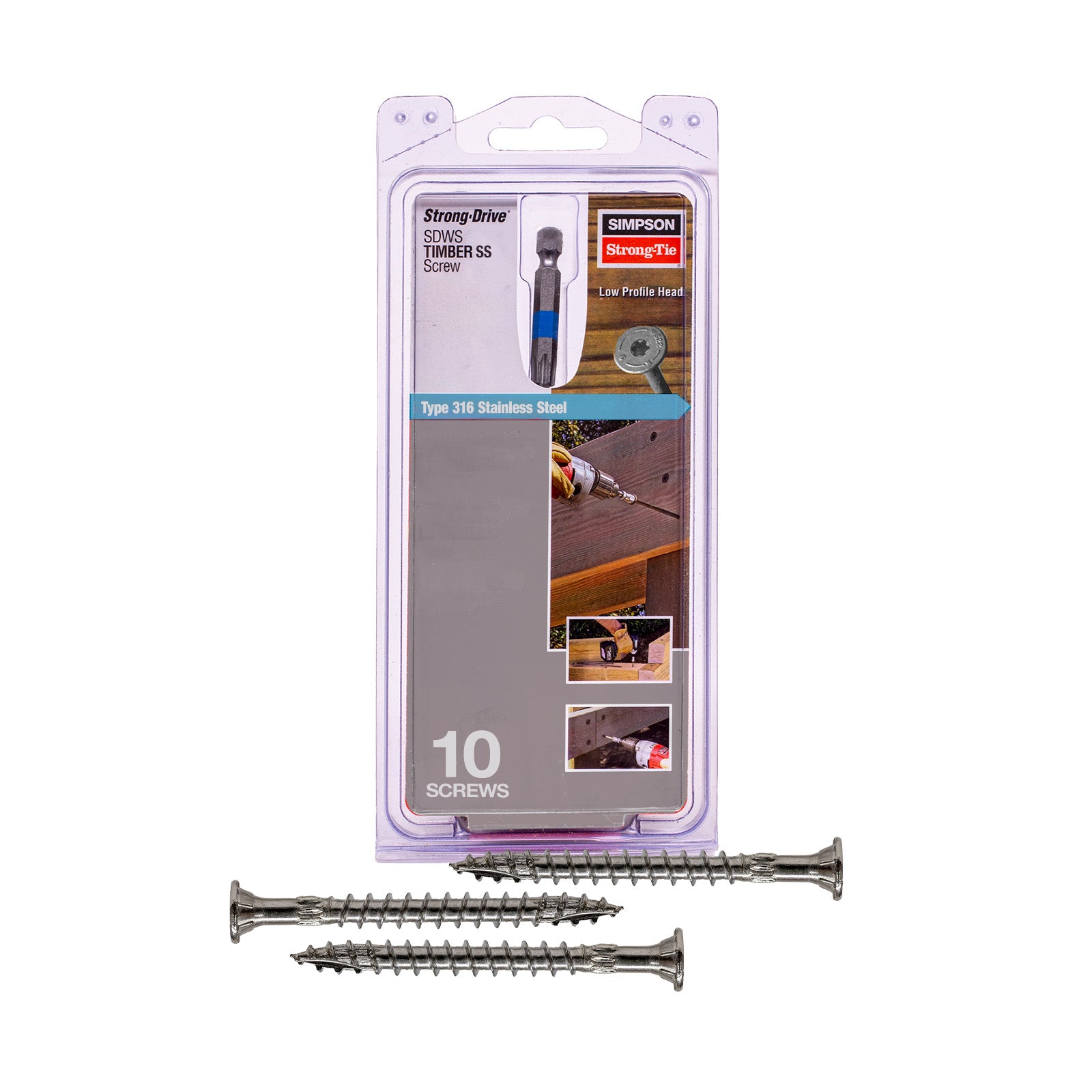 .276" x 4" Strong-Tie SDWS27400SS-RC10 Timber Screws - 316 Stainless Steel, Pkg 10