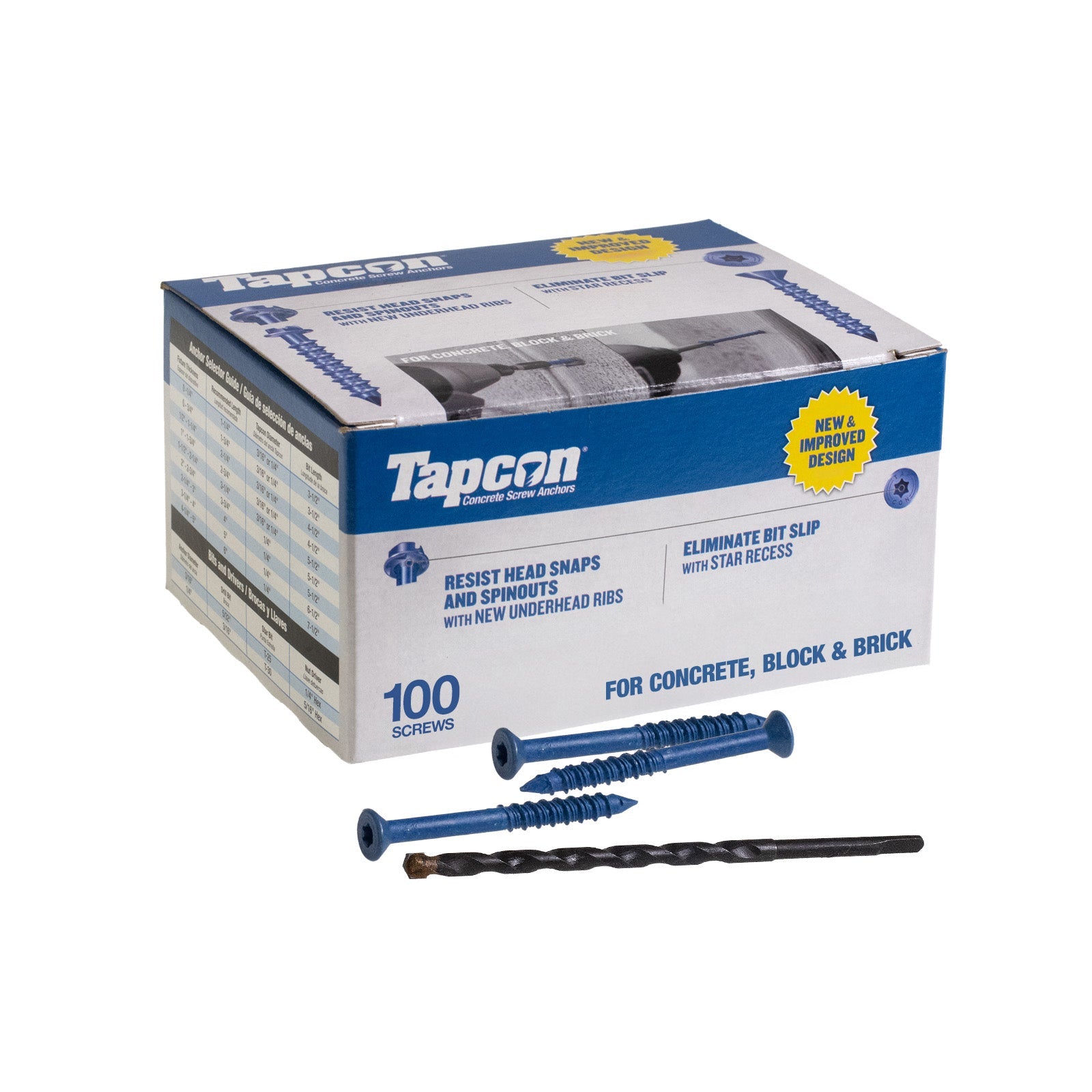 3/16" x 2-1/4" Tapcon Blue Flat Head Concrete Screw, T-25 Star Drive, Pkg 100