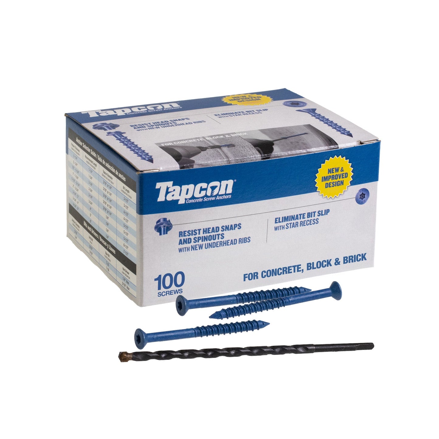 3/16" x 3-1/4" Tapcon Blue Flat Head Concrete Screw, T-25 Star Drive, Pkg 100