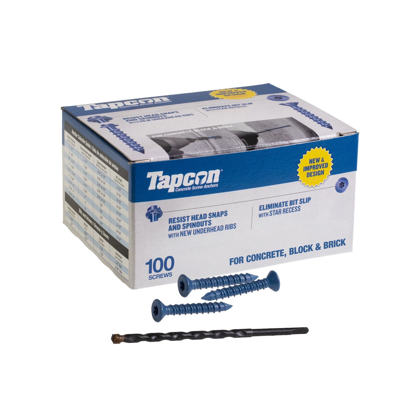 1/4" x 1-1/4" Tapcon Blue Flat Head Concrete Screw, T-30 Star Drive, Pkg 100