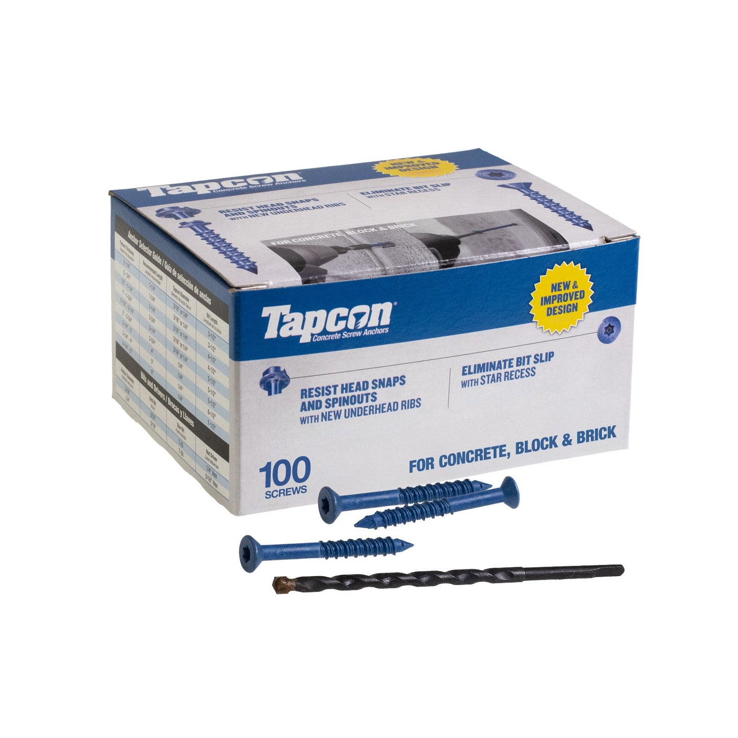 1/4" x 1-3/4" Tapcon Blue Flat Head Concrete Screw, T-30 Star Drive, Pkg 100