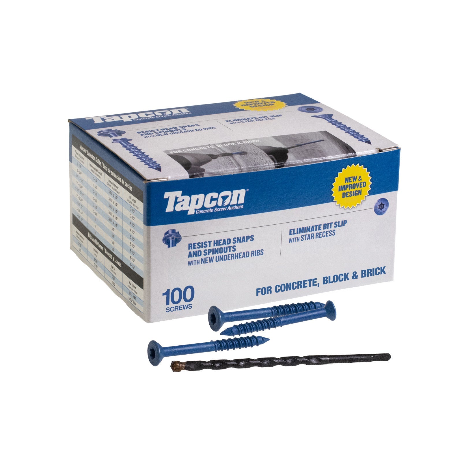 1/4" x 2-1/4" Tapcon Blue Flat Head Concrete Screw, T-30 Star Drive, Pkg 100