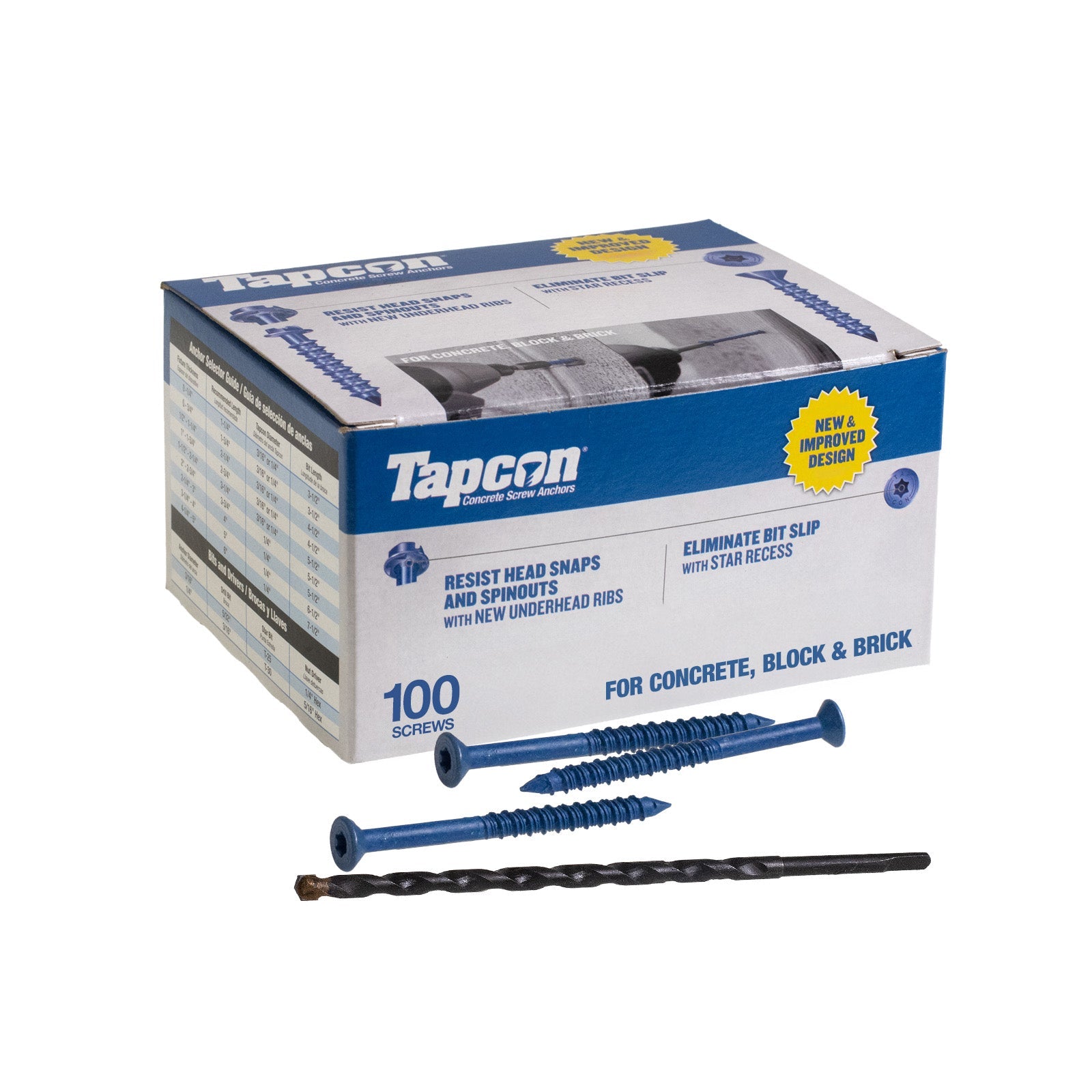 1/4" x 3-1/4" Tapcon Blue Flat Head Concrete Screw, T-30 Star Drive, Pkg 100