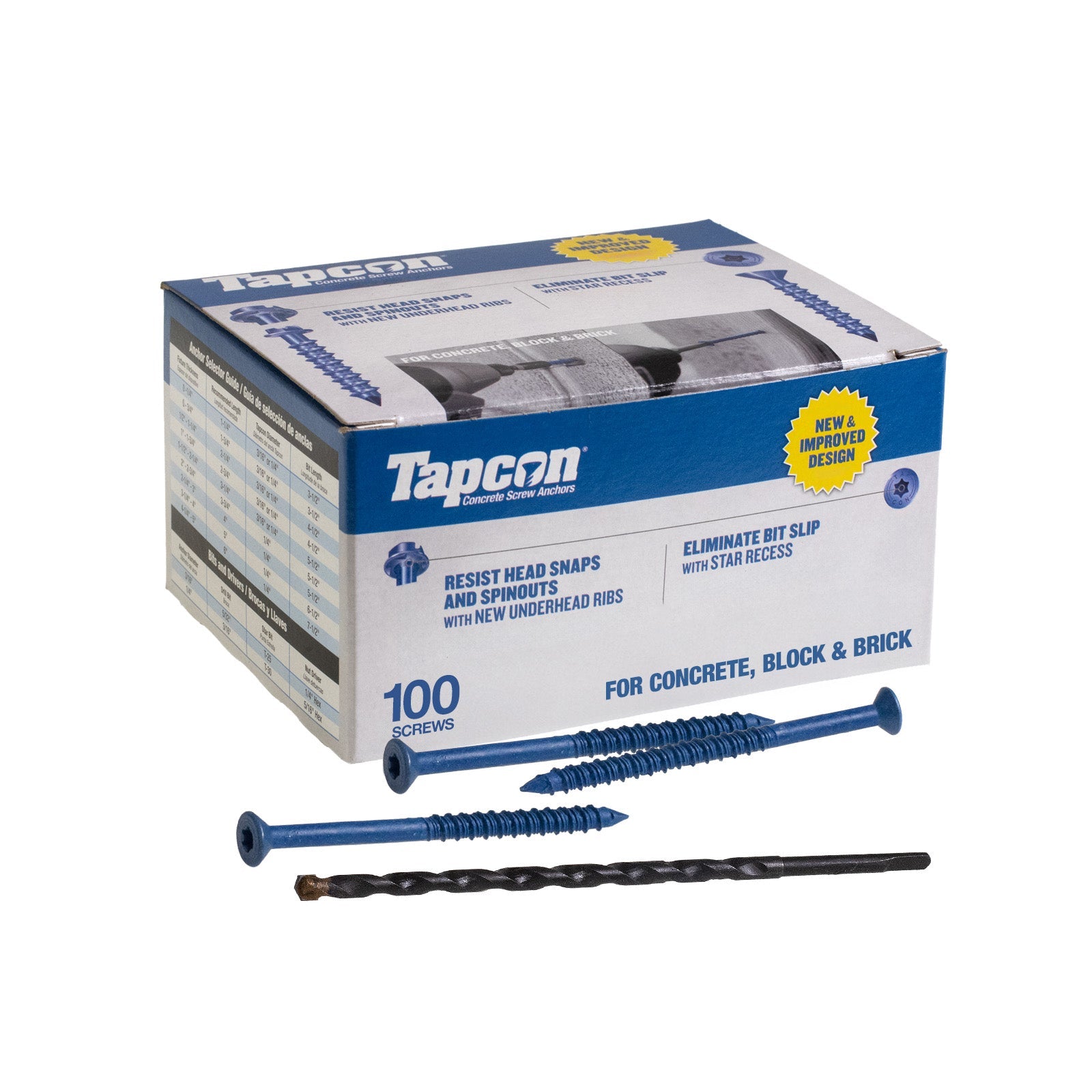 1/4" x 4" Tapcon Blue Flat Head Concrete Screw, T-30 Star Drive, Pkg 100