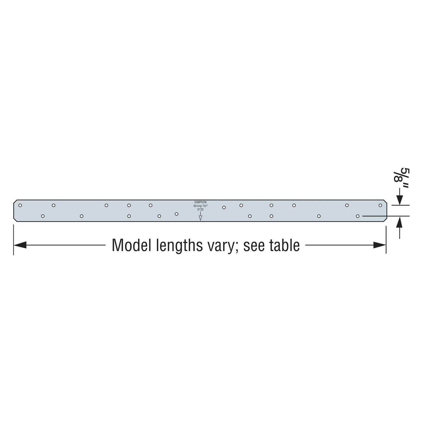 Simpson ST22-R Strap Tie 21-5/8" - 16 Gauge Illustration