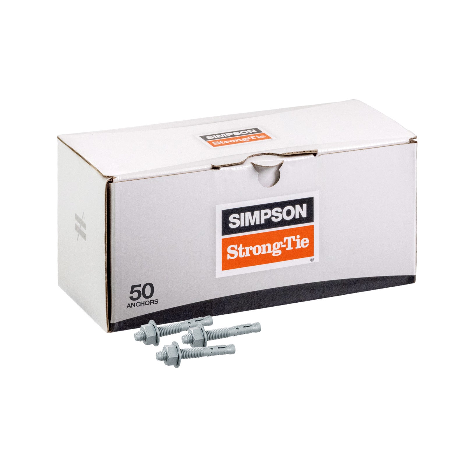 Box of Simpson Strong Tie anchors on a white background