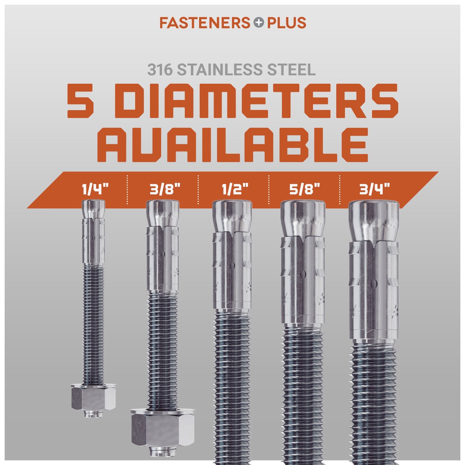 Simpson 1/2" Strong Bolt 2 Fully Assembled Wedge Anchor - 316 Stainless Steel Diameter Chart