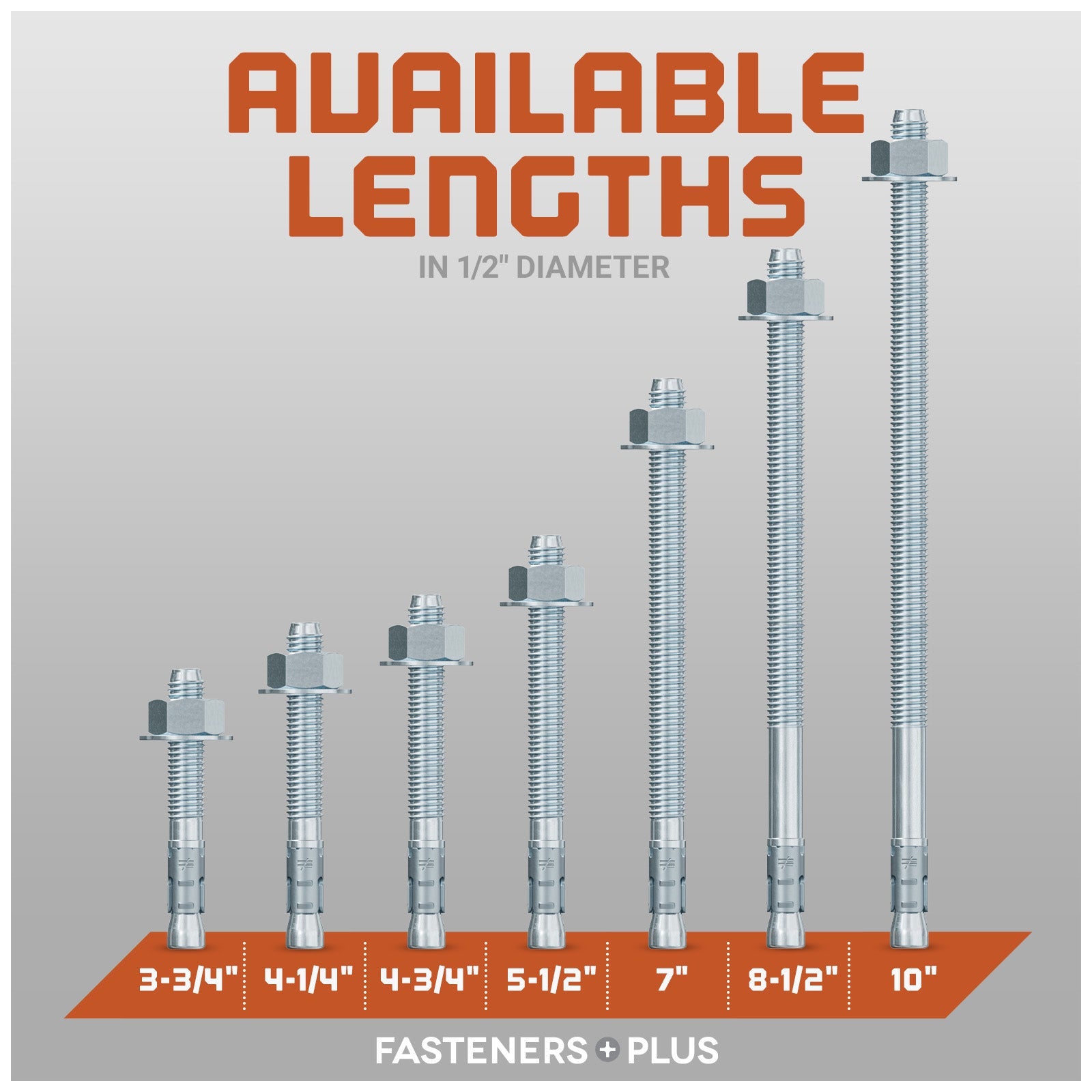 1/2" Strong-Tie Strong Bolt 2 Wedge Anchor Fully-Assembled, Zinc Plated Length Chart
