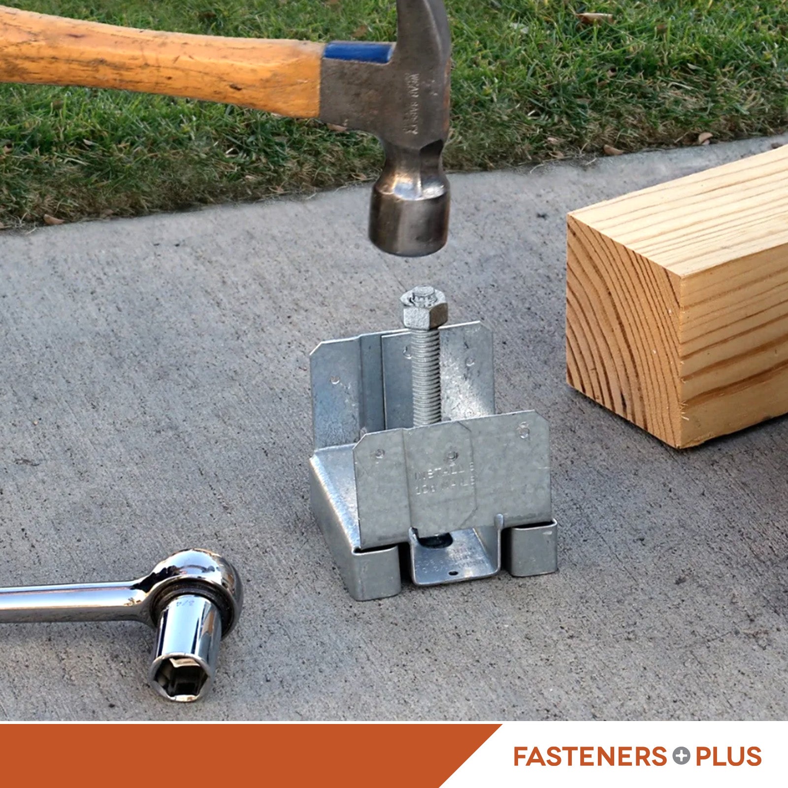Simpson Strong Bolt 2 Fully Assembled Wedge Anchor - Installed into Concrete Post Base with a Hammer
