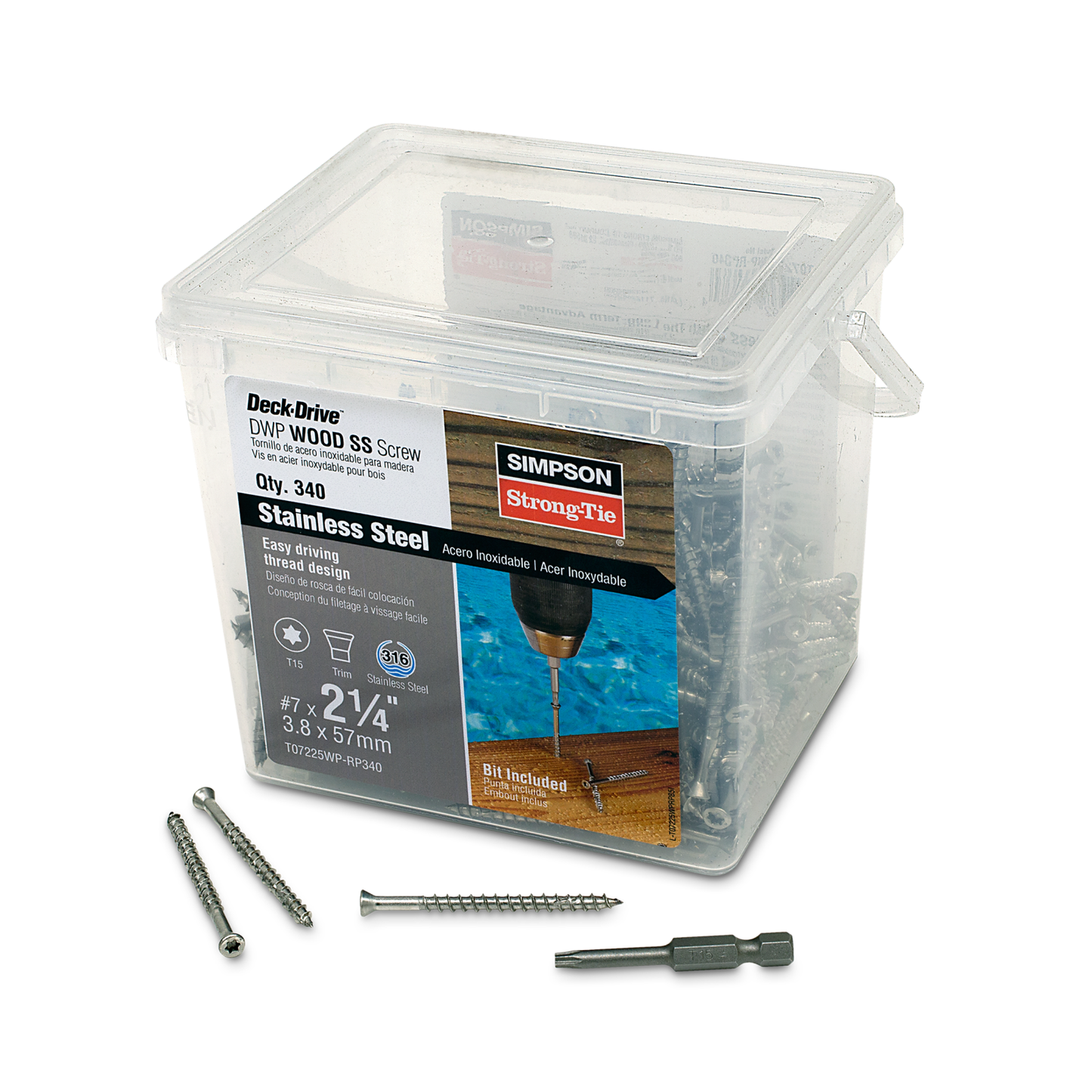 Simpson T07225WP-RP340 #7 x 2-1/4" T15 DWP Trim Head Wood Screw - 316 Stainless Steel, Pkg 340