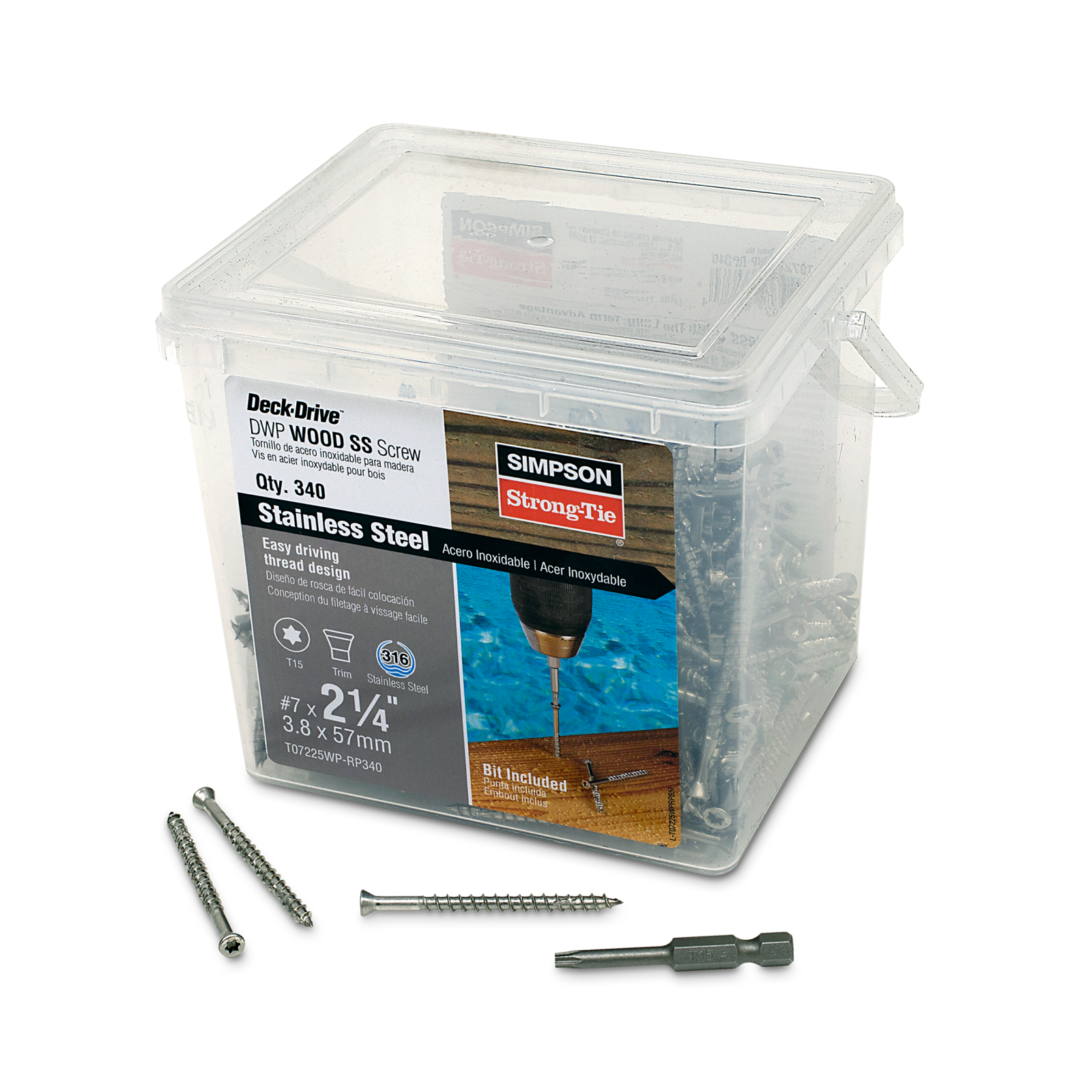 Simpson T07225WP-RP340 #7 x 2-1/4" T15 DWP Trim Head Wood Screw - 316 Stainless Steel, Pkg 340
