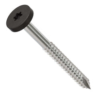 Metal screw with a gray head on a white background