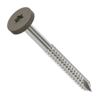 Metal screw with a threaded shaft and flat head on a white background