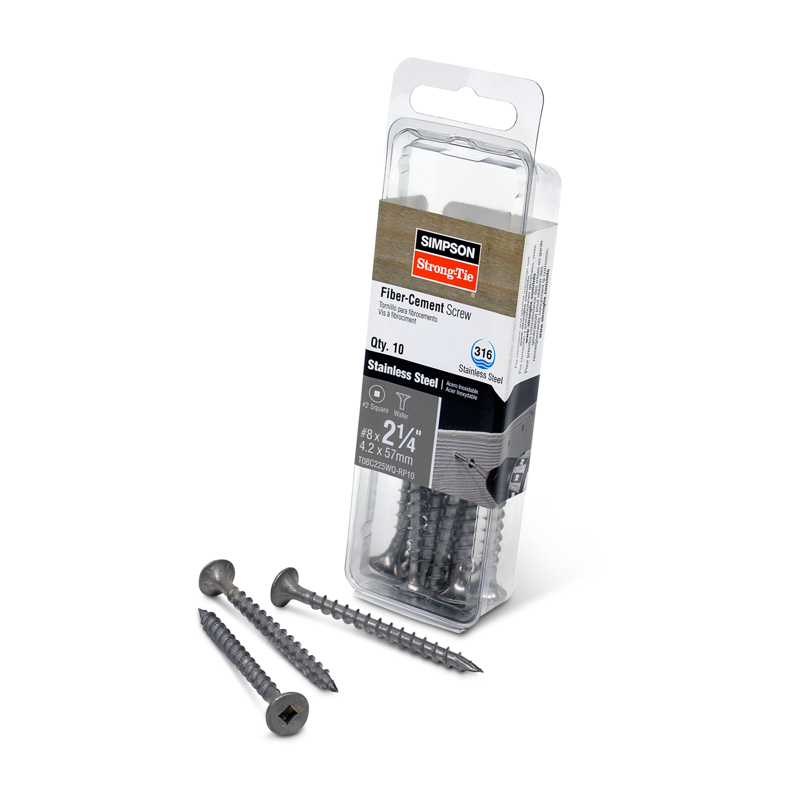 Simpson T08C225WQ-RP10 #8 x 2-1/4" Fiber Cement Screw - 316 Stainless Steel, Pkg 10